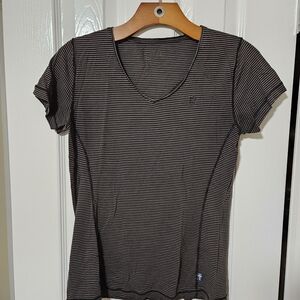 Fjallraven Black and White Striped V-Neck Tee. Size Medium, runs small